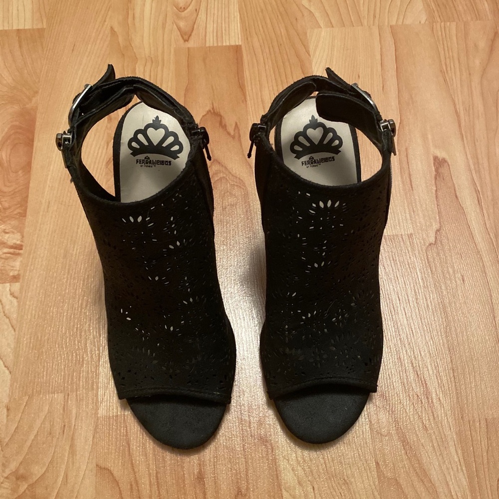 Fergalicious block heel peep toe booties